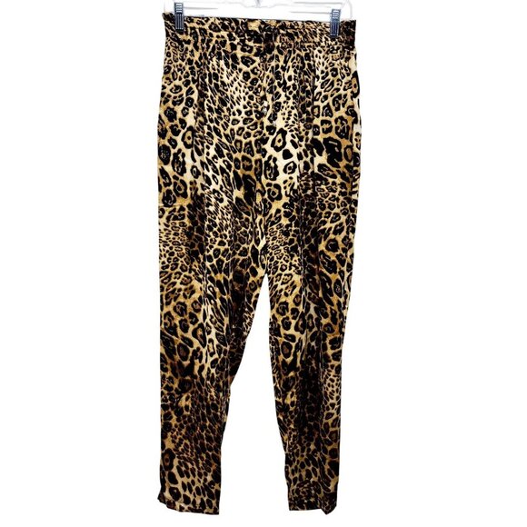 Leopard Print Satin Pants With Elastic Waist & Drawstring Size M Haute Monde - Picture 1 of 12